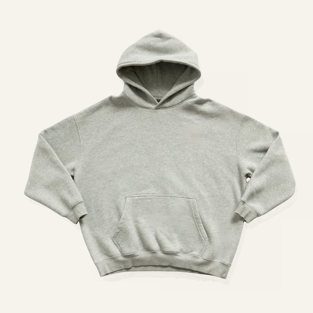 Light gray hoodie on a cream background